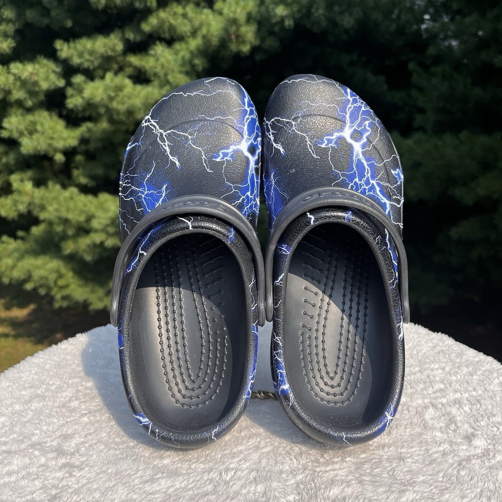 Crocs Bistro Clogs Black Blue Lightning Bolt Men 9 Slip Resistant Work Shoes - Picture 7 of 9